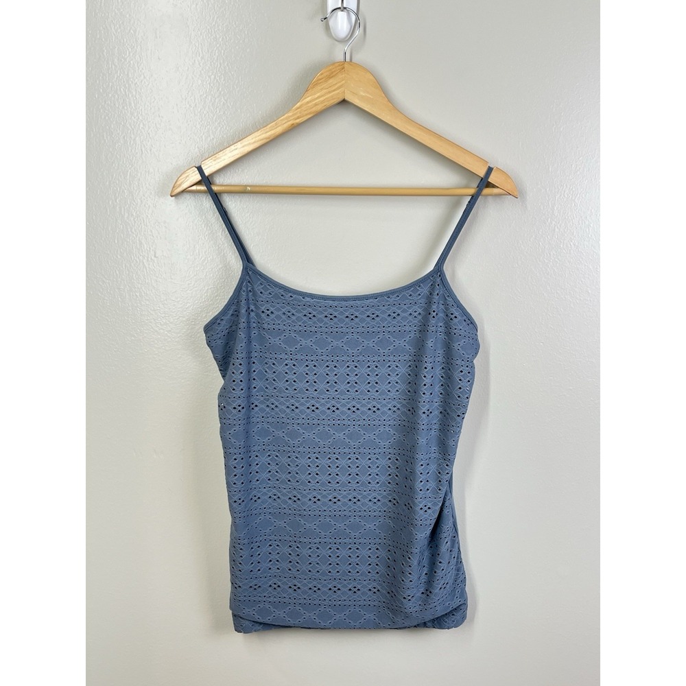 Loft Women's Eyelet Knit Lined Cami Shell Dainty Blue Sz M